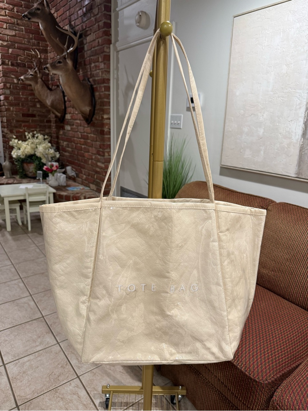 Large Glossy Ivory Cream Tote Bag Shoulder Bag
